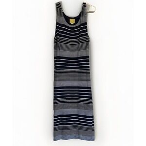 Maeve Anthropologie Navy Blue Striped Midi Dress L Tank Sporty Resort Long